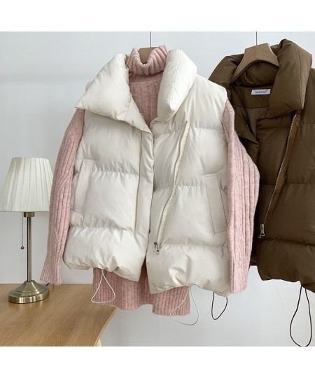 Women Winter Warm Cotton Padded Vests Sleeveless Parkas Jacket Korean Version Overcoat Solid Color Loose Waistcoat Vest Coat ...