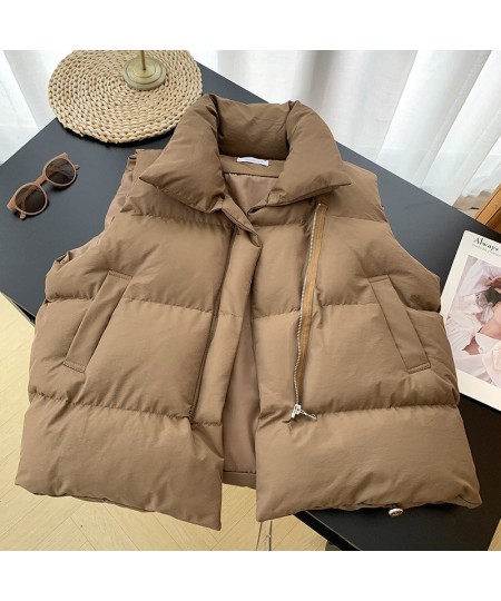 Women Winter Warm Cotton Padded Vests Sleeveless Parkas Jacket Korean Version Overcoat Solid Color Loose Waistcoat Vest Coat ...