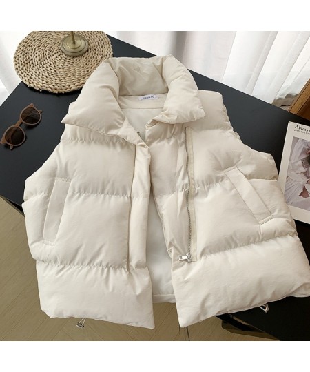 Women Winter Warm Cotton Padded Vests Sleeveless Parkas Jacket Korean Version Overcoat Solid Color Loose Waistcoat Vest Coat ...