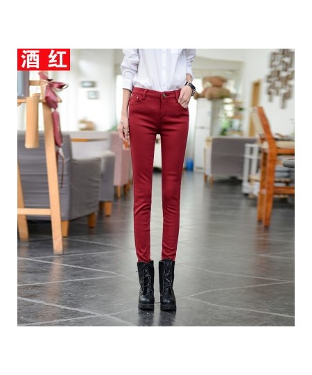 Stretch Jeans Pencil Pant Candy Color Plus Size Mid Waist Skinny Jeans Fleece Denim Pants Winter Thicken Velvet Warm Jeans $4...