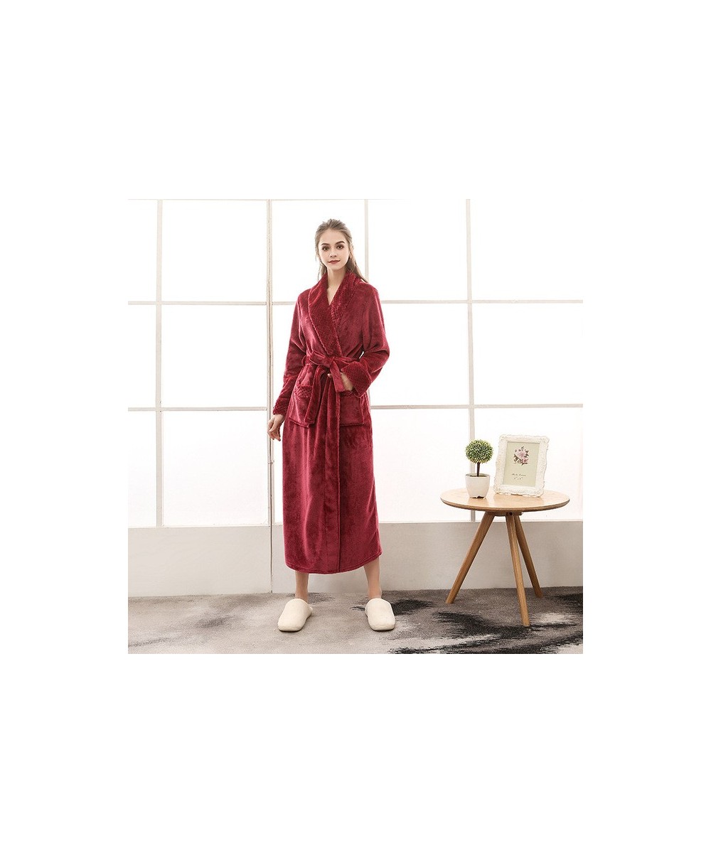 Terry Dressing Gown Women's Thick V Neck Winter Soft Long Sleeve Ladies Bathrobe with Sashes Flannel Pocket Plus Size Home We...