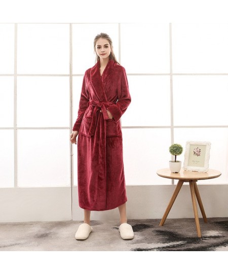 Terry Dressing Gown Women's Thick V Neck Winter Soft Long Sleeve Ladies Bathrobe with Sashes Flannel Pocket Plus Size Home We...