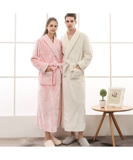 Terry Dressing Gown Women's Thick V Neck Winter Soft Long Sleeve Ladies Bathrobe with Sashes Flannel Pocket Plus Size Home We...