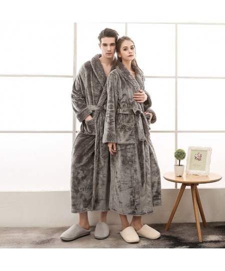 Terry Dressing Gown Women's Thick V Neck Winter Soft Long Sleeve Ladies Bathrobe with Sashes Flannel Pocket Plus Size Home We...