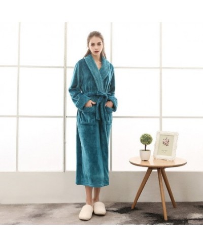 Terry Dressing Gown Women's Thick V Neck Winter Soft Long Sleeve Ladies Bathrobe with Sashes Flannel Pocket Plus Size Home We...