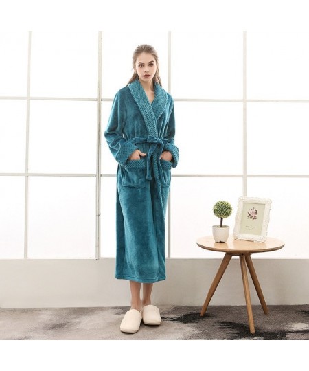 Terry Dressing Gown Women's Thick V Neck Winter Soft Long Sleeve Ladies Bathrobe with Sashes Flannel Pocket Plus Size Home We...