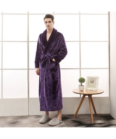 Terry Dressing Gown Women's Thick V Neck Winter Soft Long Sleeve Ladies Bathrobe with Sashes Flannel Pocket Plus Size Home We...