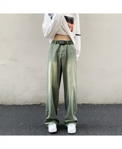 Wide Leg Denim Trousers Vintage Green Jeans Women Summer Korean Fashion Vibe Style Y2k Streetwear High Waist Baggy Pants $51....