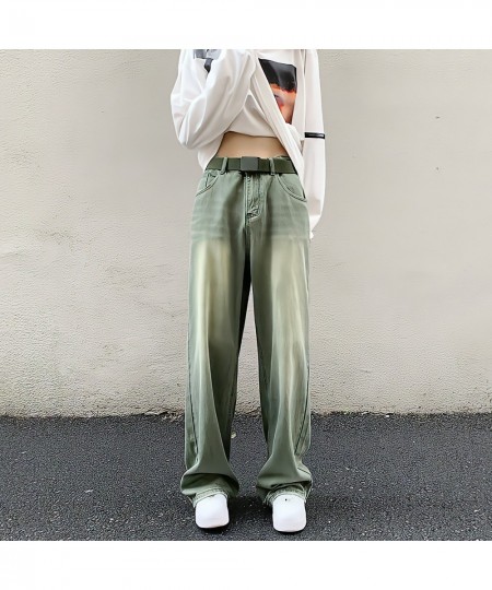 Wide Leg Denim Trousers Vintage Green Jeans Women Summer Korean Fashion Vibe Style Y2k Streetwear High Waist Baggy Pants $51....