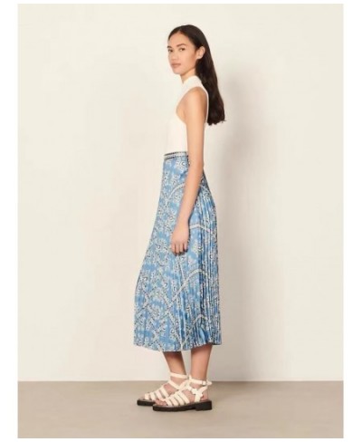 Pleated Women High Waist Midi Skirts Blue Printed Retro Spring Summer Female High Quality Jupe $99.27 - Skirts