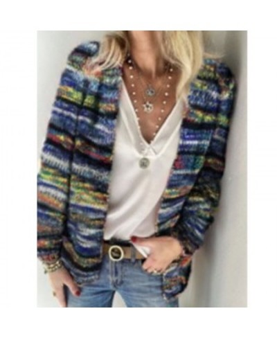 Women's 2023 New Chic Streetwear Korean V-Neck Long Sleeve Casual Patchwork Contrasting Colors Striped Knitted Printed cardig...