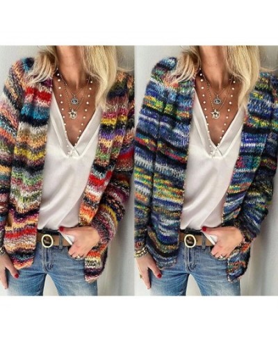 Women's 2023 New Chic Streetwear Korean V-Neck Long Sleeve Casual Patchwork Contrasting Colors Striped Knitted Printed cardig...