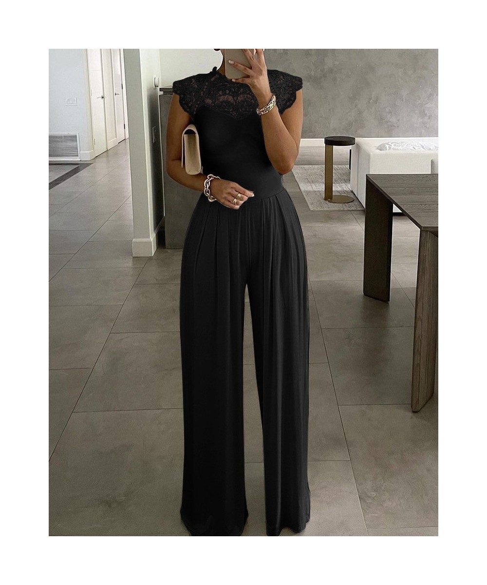 Jumpsuits Ladies White Long Trouser Wide Leg Pant Fashion Loose Casual Lace Jumpsuit Female Clothing Sleeveless Club $47.41 -...