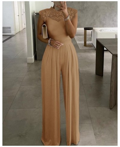 Jumpsuits Ladies White Long Trouser Wide Leg Pant Fashion Loose Casual Lace Jumpsuit Female Clothing Sleeveless Club $47.41 -...