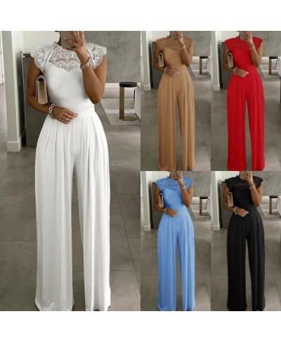 Jumpsuits Ladies White Long Trouser Wide Leg Pant Fashion Loose Casual Lace Jumpsuit Female Clothing Sleeveless Club $47.41 -...