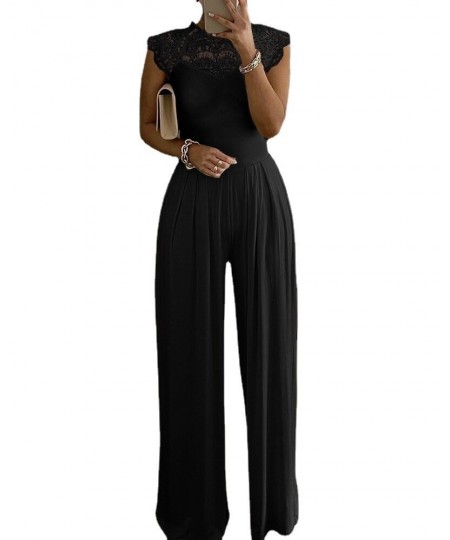 Jumpsuits Ladies White Long Trouser Wide Leg Pant Fashion Loose Casual Lace Jumpsuit Female Clothing Sleeveless Club $47.41 -...