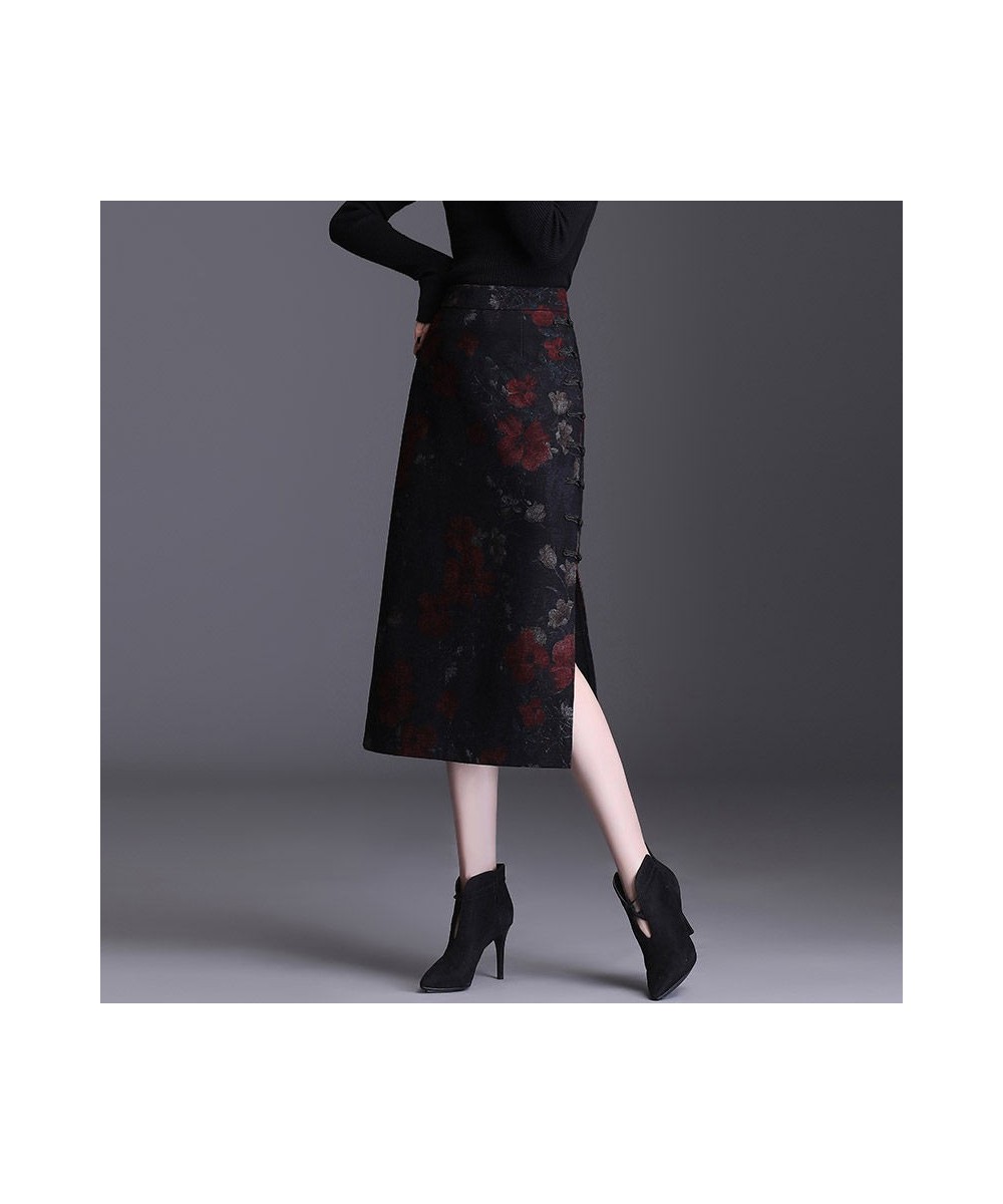 Retro Print Long Woolen Skirt Women 2023 Elegant Hight Waist Skirt Female Fashion Maxi Skirt Split Hip Skirt $65.87 - Skirts