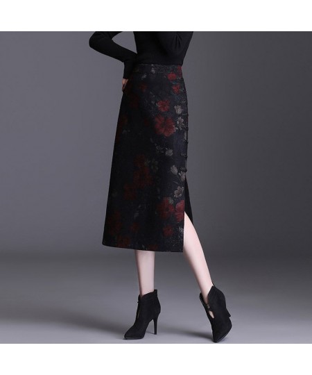 Retro Print Long Woolen Skirt Women 2023 Elegant Hight Waist Skirt Female Fashion Maxi Skirt Split Hip Skirt $65.87 - Skirts