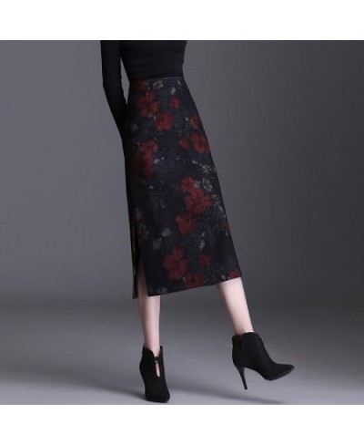 Retro Print Long Woolen Skirt Women 2023 Elegant Hight Waist Skirt Female Fashion Maxi Skirt Split Hip Skirt $65.87 - Skirts