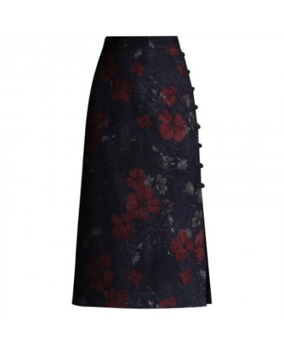 Retro Print Long Woolen Skirt Women 2023 Elegant Hight Waist Skirt Female Fashion Maxi Skirt Split Hip Skirt $65.87 - Skirts