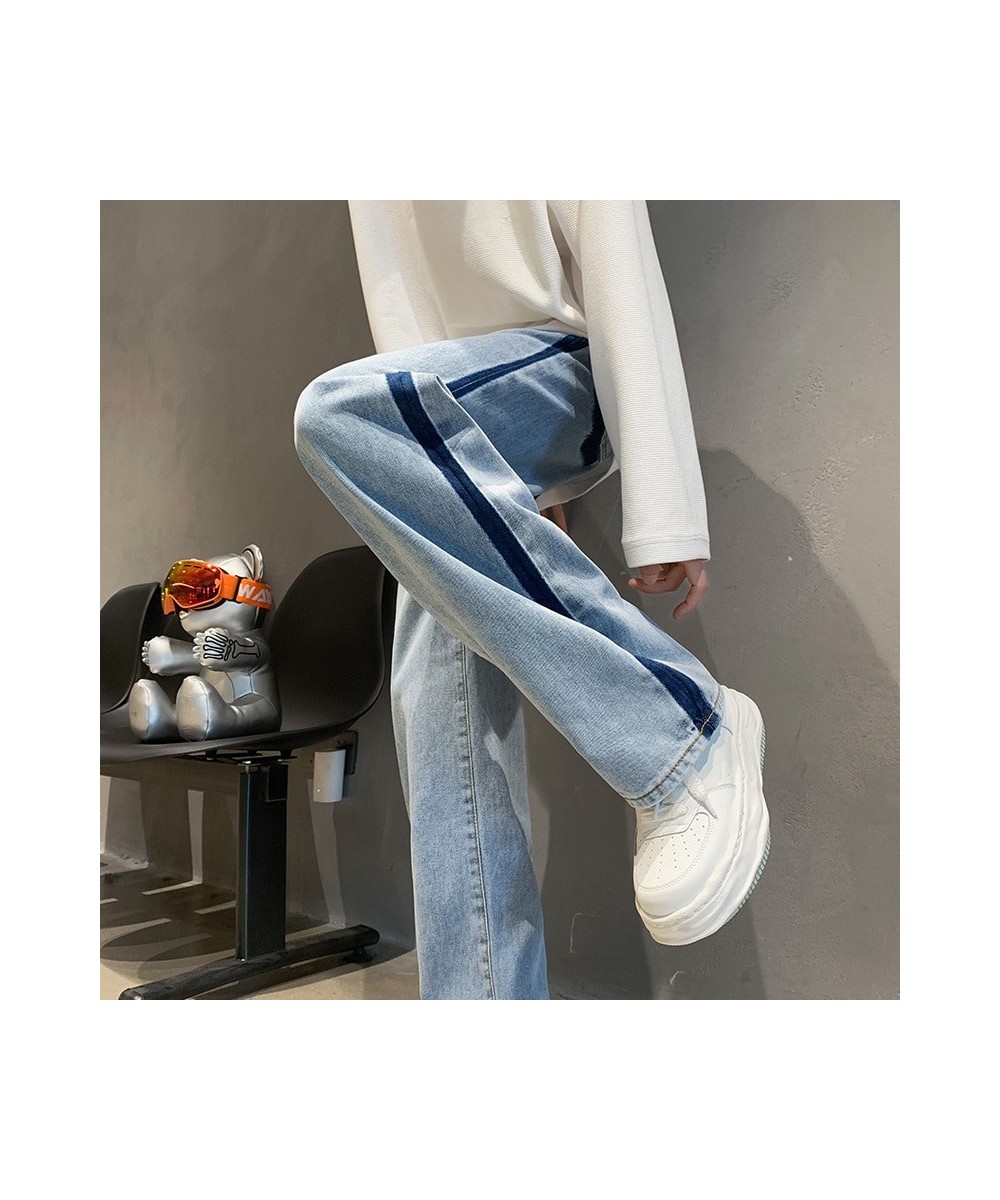 2022 High street vibe American trousers male minority design sense splicing jeans overlapping stripes floor length straight $...