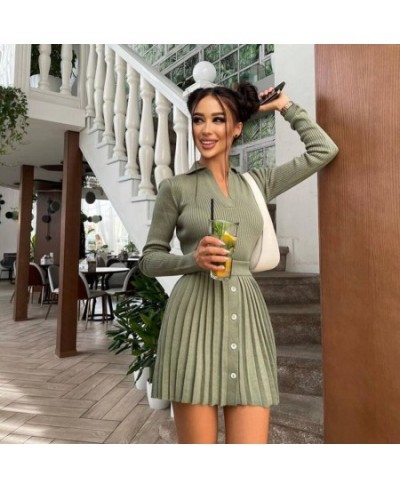 Elegant Knit Pleated Women Two Piece Suit Full Sleeve Sweater+Split Mini Dress Sexy Sets 2022 Winter Solid Sweater Women Sets...