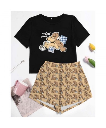 Womens Cute Dog Cartoon Printed Pajamas Set Casual Short Sleeve T-Shirt Sports Cotton Sleepwear Summer Pyjama For Women Suits...