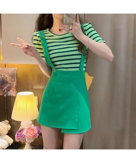 Women Student Girl Summer Cute Short Mini Skirt Preppy Style High Waist Strap Skirt $37.79 - Skirts