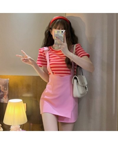 Women Student Girl Summer Cute Short Mini Skirt Preppy Style High Waist Strap Skirt $37.79 - Skirts