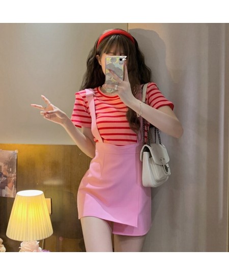 Women Student Girl Summer Cute Short Mini Skirt Preppy Style High Waist Strap Skirt $37.79 - Skirts