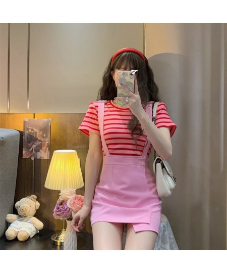 Women Student Girl Summer Cute Short Mini Skirt Preppy Style High Waist Strap Skirt $37.79 - Skirts