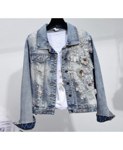 spring autumn new fashion women heavy work beaded embroidery long-sleeved denim jacket + hole beading jeans two piece sets $8...