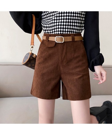 Fashion Korean High Waist Women's Shorts Loose Streetwear Solid Corduroy Winter Shorts S-5XL Big Size Wide Leg Short Femme $7...