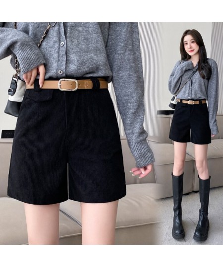 Fashion Korean High Waist Women's Shorts Loose Streetwear Solid Corduroy Winter Shorts S-5XL Big Size Wide Leg Short Femme $7...