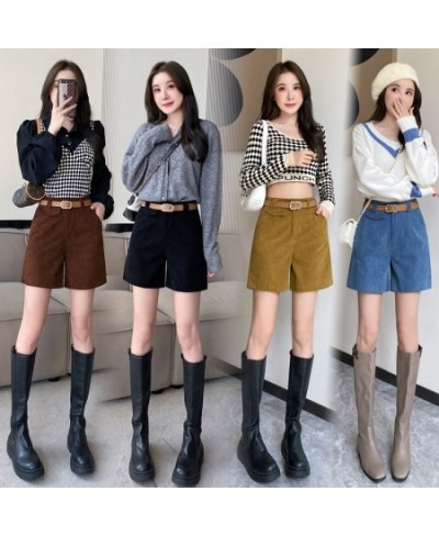 Fashion Korean High Waist Women's Shorts Loose Streetwear Solid Corduroy Winter Shorts S-5XL Big Size Wide Leg Short Femme $7...