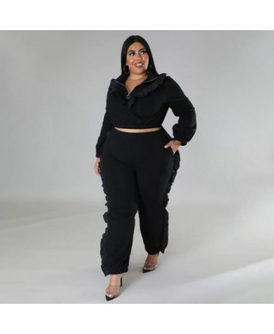 Plus Size Women Sets Ruffle V Neck Tops And Pants 2022 Fall Two Piece Sets Female Designer Luxury Cloth Fashion Casual Outfit...