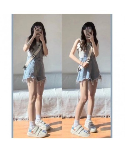 Sweet Pink Denim Suspenders Women Female Summer Fashion Clothes Students Cute High-Waist Versatile Casual Shorts Jeans $81.46...