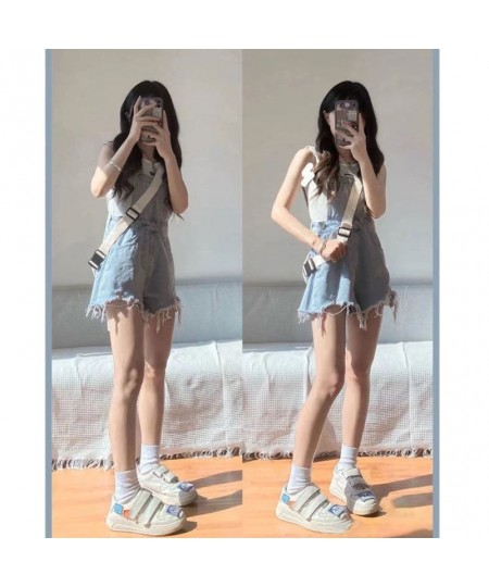 Sweet Pink Denim Suspenders Women Female Summer Fashion Clothes Students Cute High-Waist Versatile Casual Shorts Jeans $81.46...