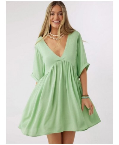 Black Sleepwear Women's Nightgown Lacing Backless Night Dress Sexy Mini Dress Deep V-Neck Half Sleeve Woman Dresses Green $41...