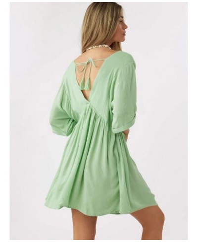 Black Sleepwear Women's Nightgown Lacing Backless Night Dress Sexy Mini Dress Deep V-Neck Half Sleeve Woman Dresses Green $41...