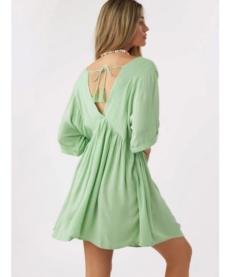 Black Sleepwear Women's Nightgown Lacing Backless Night Dress Sexy Mini Dress Deep V-Neck Half Sleeve Woman Dresses Green $41...