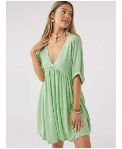 Black Sleepwear Women's Nightgown Lacing Backless Night Dress Sexy Mini Dress Deep V-Neck Half Sleeve Woman Dresses Green $41...