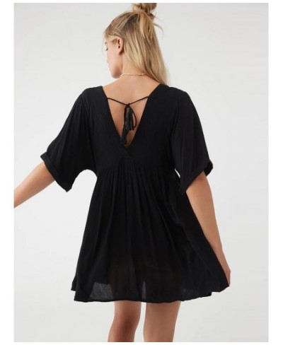 Black Sleepwear Women's Nightgown Lacing Backless Night Dress Sexy Mini Dress Deep V-Neck Half Sleeve Woman Dresses Green $41...