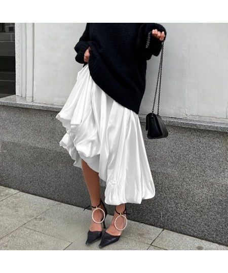 Elegant White Satin High Waist A-line Pompon Skirts for Women Office Lady Solid Color Sinple Chic Skirt Casual Loose Y2k Skir...