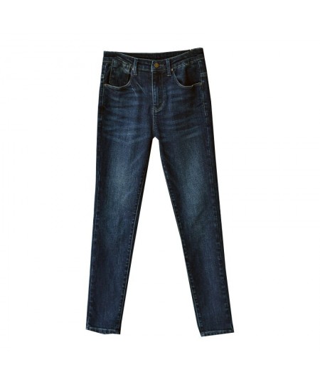 N8526C Korean version washing do old style comfortable stretch Dark blue straight jeans $83.93 - Jeans