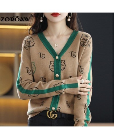 Women's Knitwear Fall/Winter V-neck Cardigan Casual Knit Thin Embroidered Top Tiger Pattern Fashion Worsted Wool Jacket $55.6...