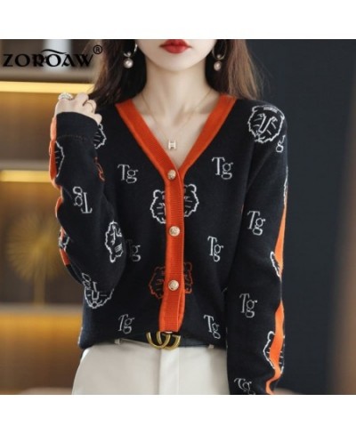 Women's Knitwear Fall/Winter V-neck Cardigan Casual Knit Thin Embroidered Top Tiger Pattern Fashion Worsted Wool Jacket $55.6...