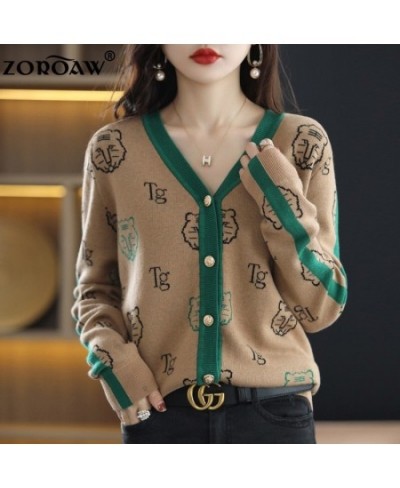 Women's Knitwear Fall/Winter V-neck Cardigan Casual Knit Thin Embroidered Top Tiger Pattern Fashion Worsted Wool Jacket $55.6...