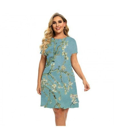 Floral Printed Dress Short Sleeve Natural Scenery Women Dresses Summer Casual Loose A-Line Dress Sundress Plus Size Clothing ...