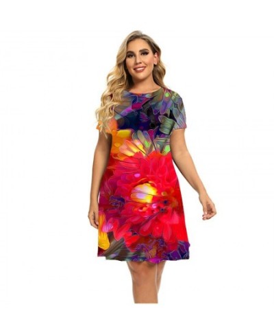 Floral Printed Dress Short Sleeve Natural Scenery Women Dresses Summer Casual Loose A-Line Dress Sundress Plus Size Clothing ...